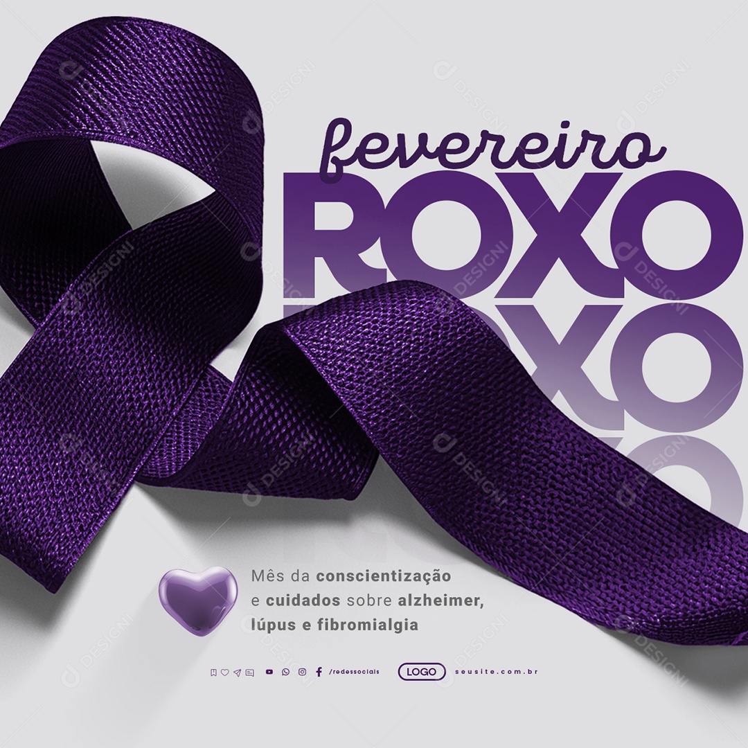 Fevereiro Roxo Mês de Conscientização e Cuidados Sobre Alzheimer Social Media PSD Editável