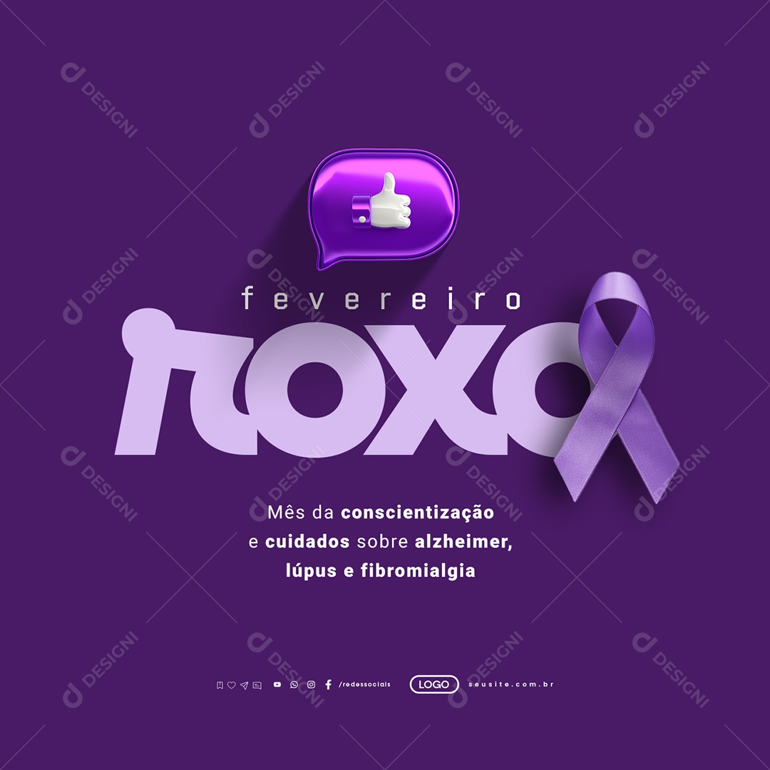 Fevereiro Roxo Mês da Conscientização e Cuidados Sobre Alzheimer Social Media PSD Editável
