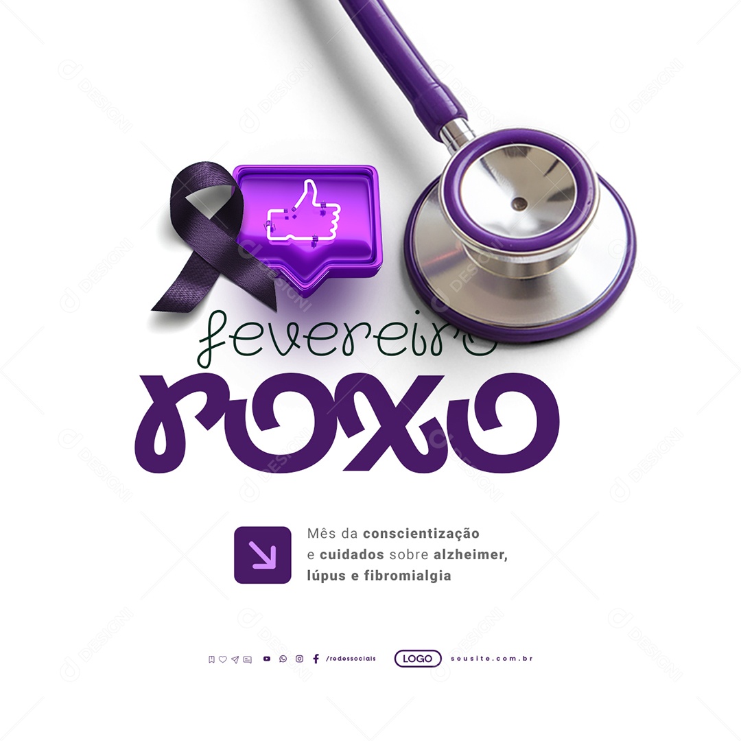 Fevereiro Roxo Mês da Conscientização e Cuidados Social Media PSD Editável