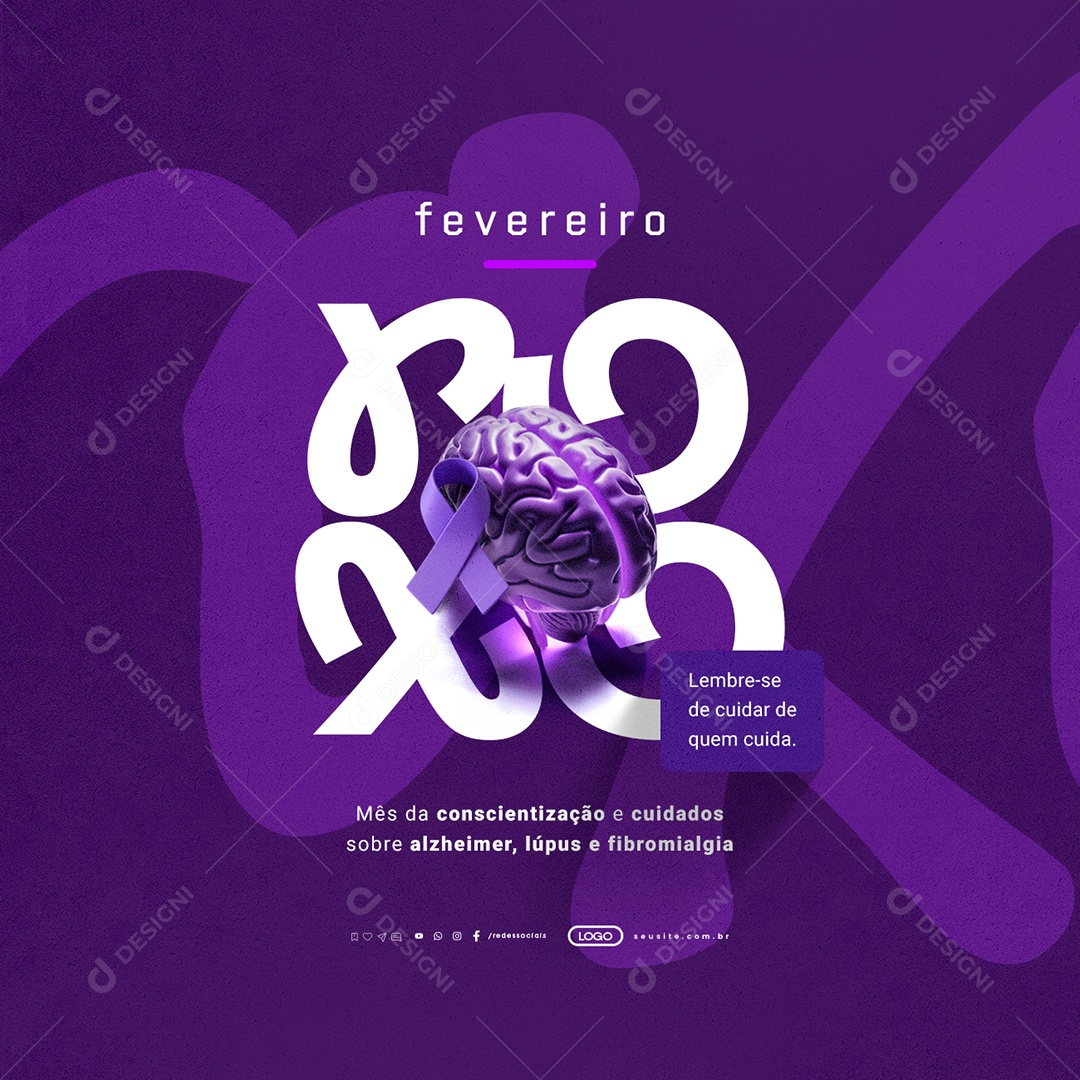Fevereiro Roxo Mês da Conscientização e Cuidados Sobre Alzheimer Social Media PSD Editável