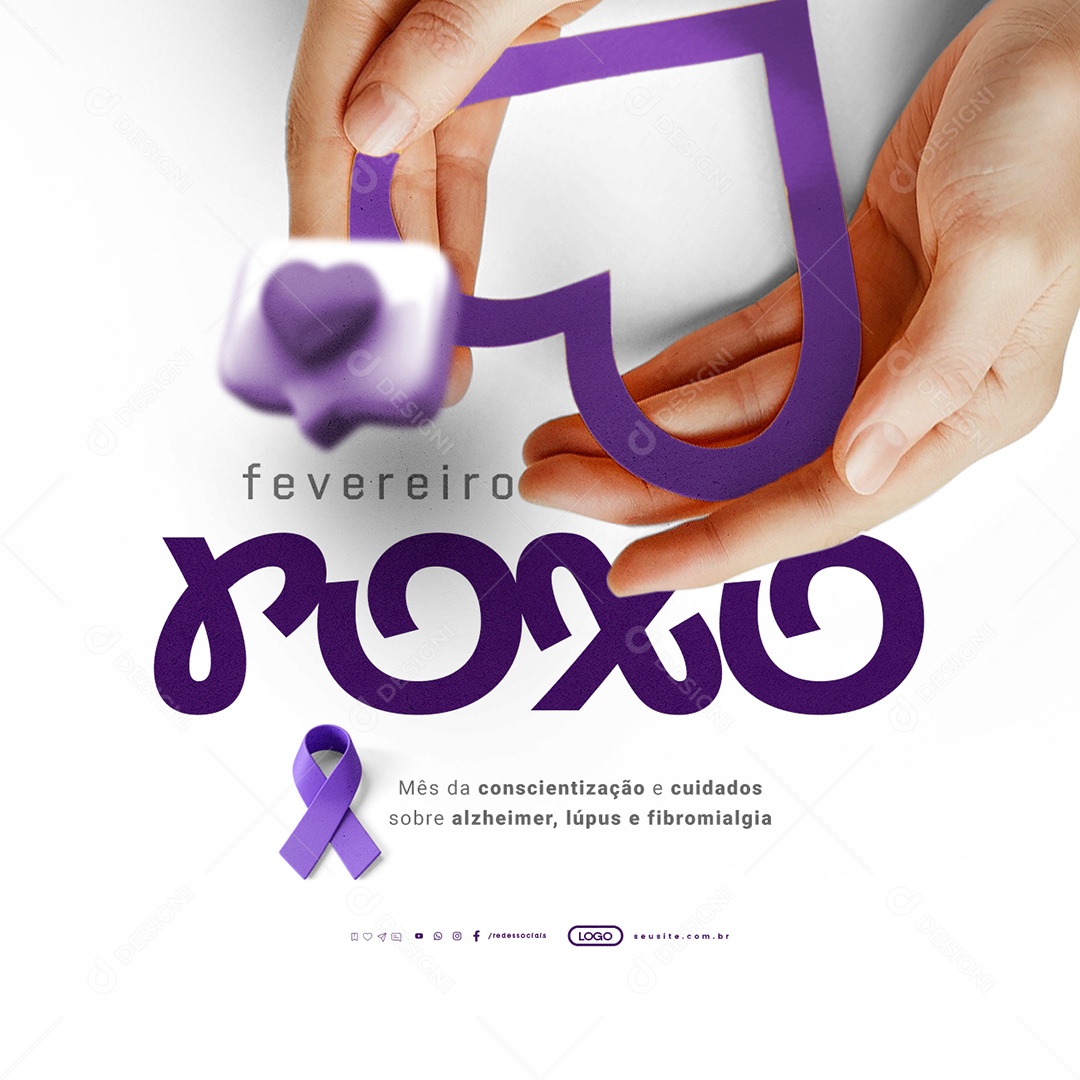 Fevereiro Roxo Cuidar da Mente e Do Corpo é Essencial Social Media PSD Editável