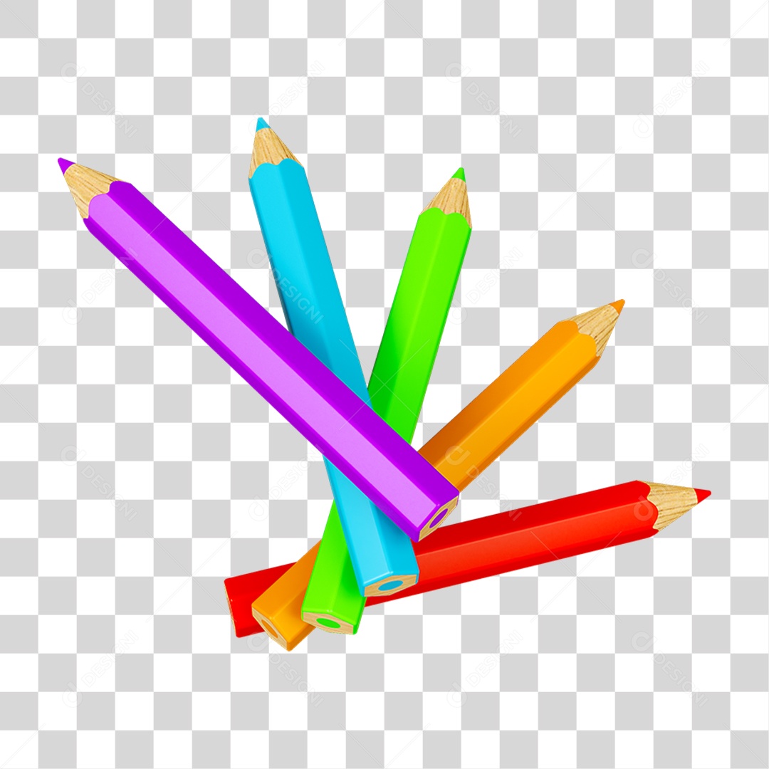 Elemento 3D Lápis Colorido Escolar PNG Transparente