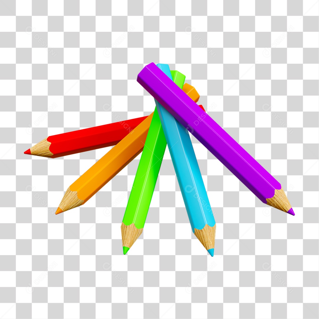 Elemento 3D Lápis Colorido Escolar PNG Transparente