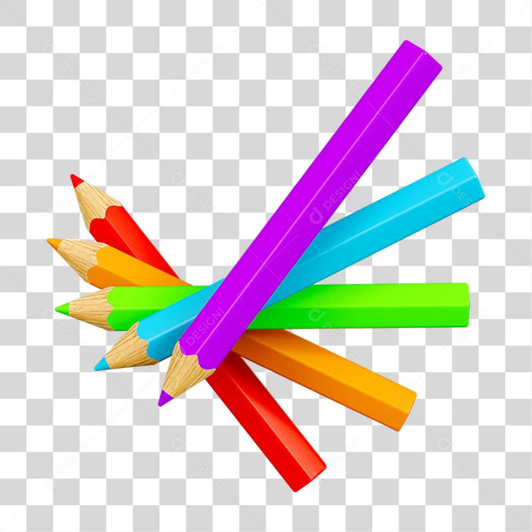Elemento 3D Lápis Colorido Escolar PNG Transparente