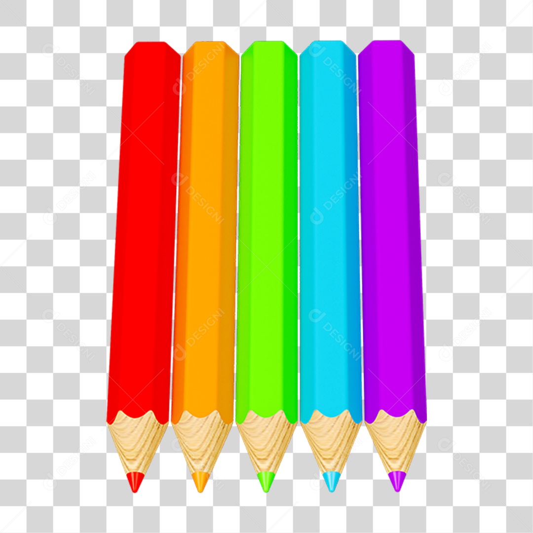 Elemento 3D Lápis Colorido Escolar PNG Transparente