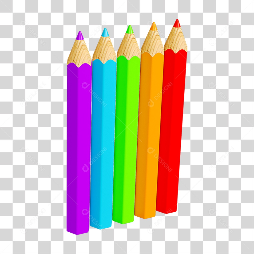 Elemento 3D Lápis Colorido Escolar PNG Transparente
