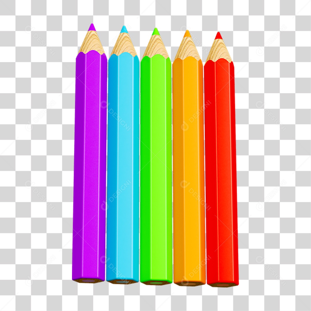 Elemento 3D Lápis Colorido Escolar PNG Transparente