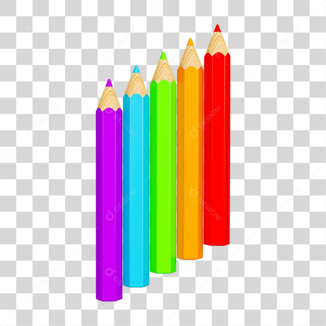 Elemento 3D Lápis Colorido Escolar PNG Transparente