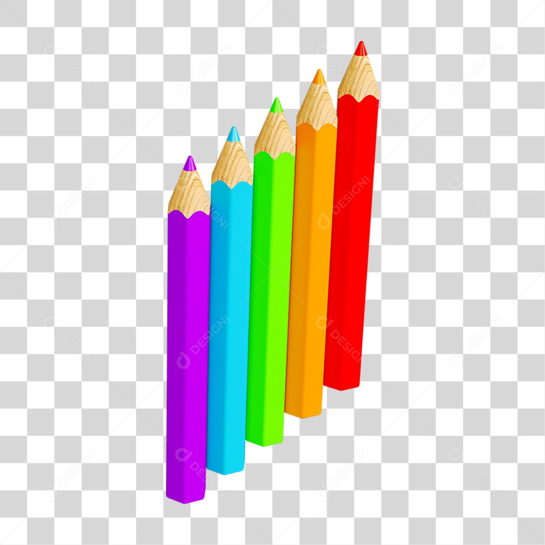 Elemento 3D Lápis Colorido Escolar PNG Transparente