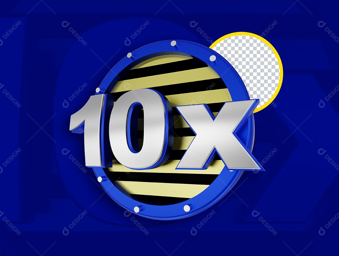 Selo 3D 10x Azul para Composição PSD