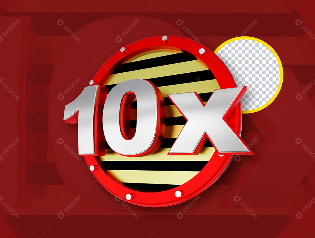 Selo 3D 10x Vermelho para Composição PSD
