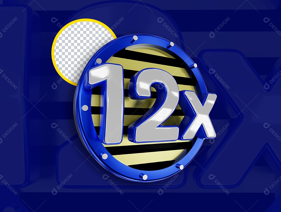 Selo 3D 12x Azul para Composição PSD