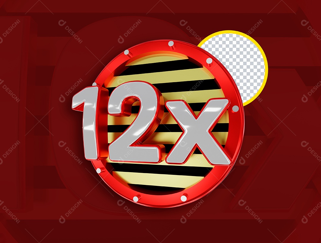 Selo 3D 12x Vermelho para Composição PSD