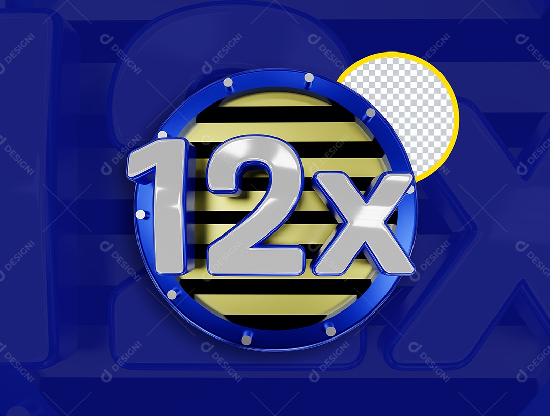 Selo 3D 12x Azul para Composição PSD