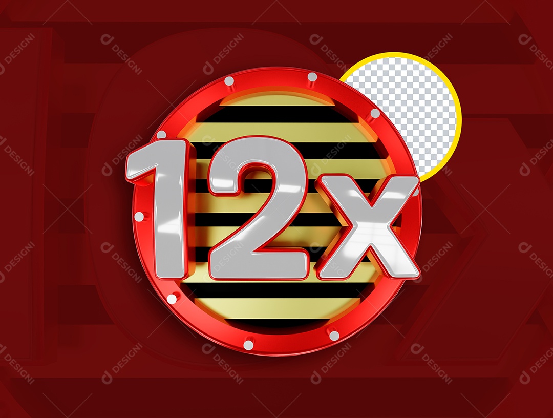 Selo 3D 12x para Composição PSD