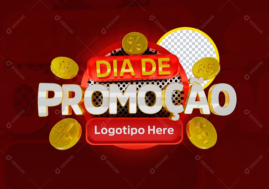Dia de Promoção Selo 3D Vermelho e Branco para Composição PSD