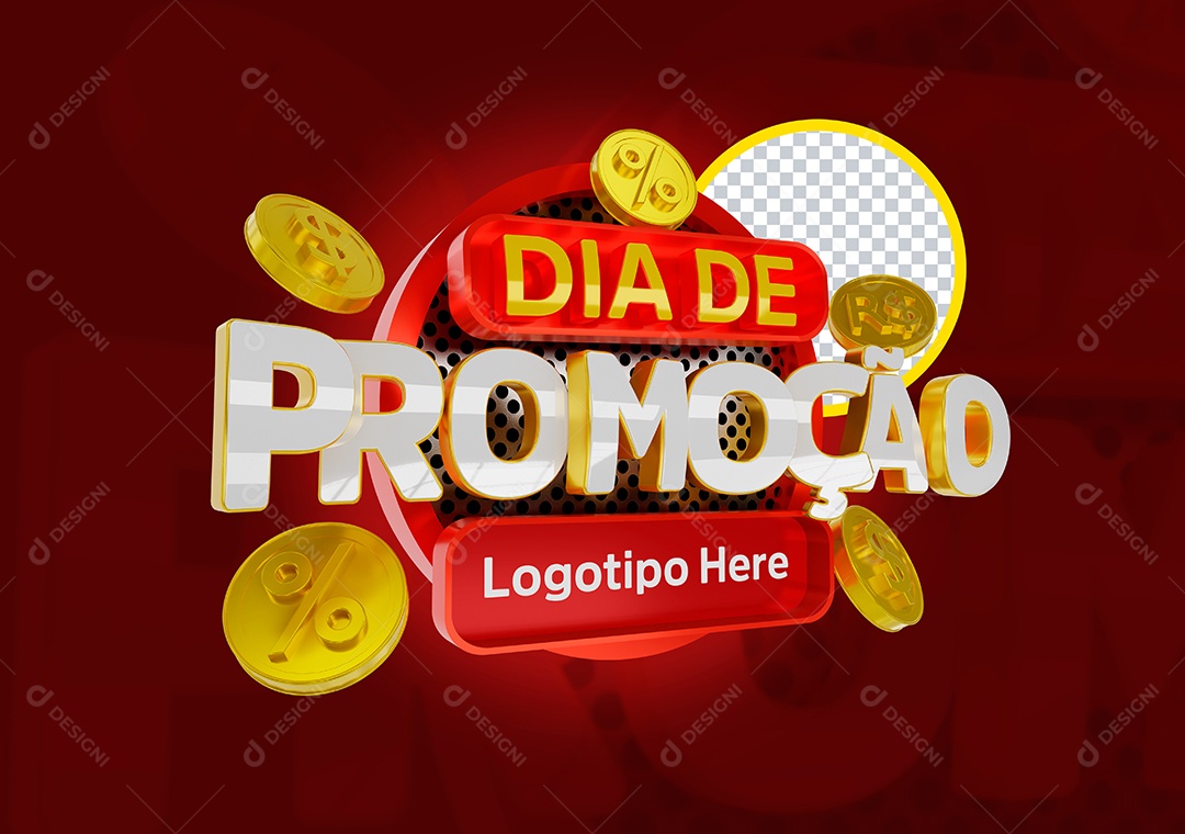 Dia de Promoção Selo 3D Vermelho e Branco para Composição PSD
