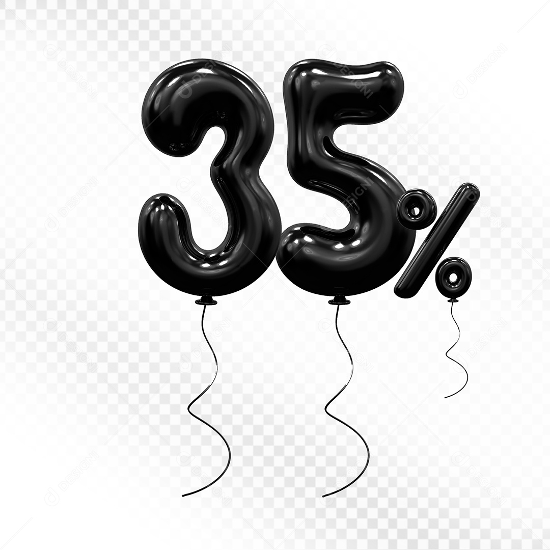 Elemento 3D Balão Preto de Número 35% Para composição PSD
