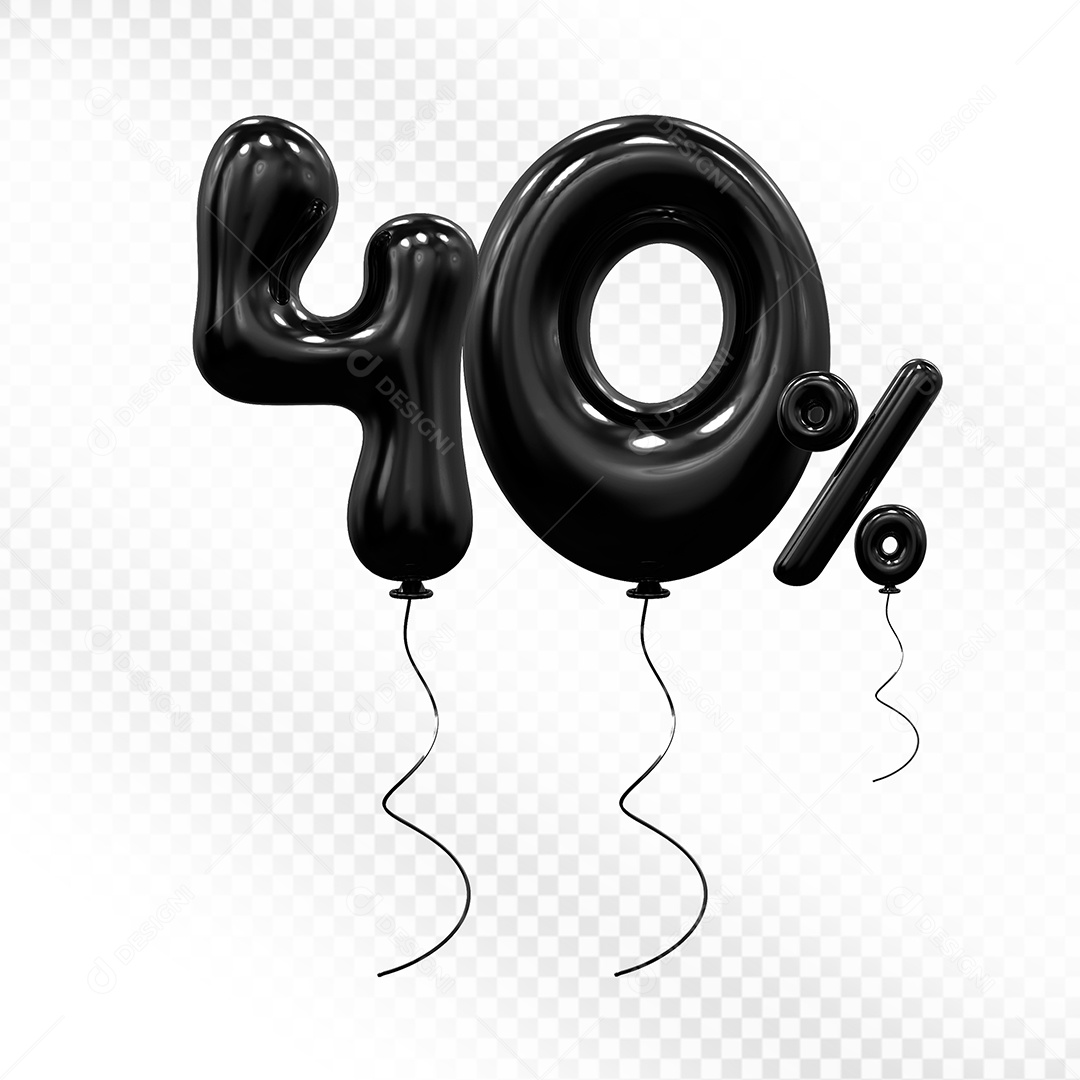 Elemento 3D Balão Preto de Número 40% Para composição PSD