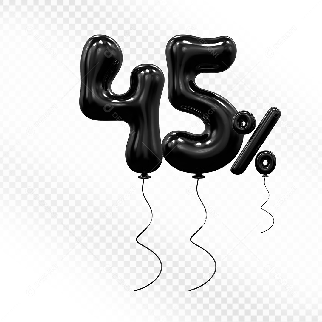 Elemento 3D Balão Preto de Número 45% Para composição PSD