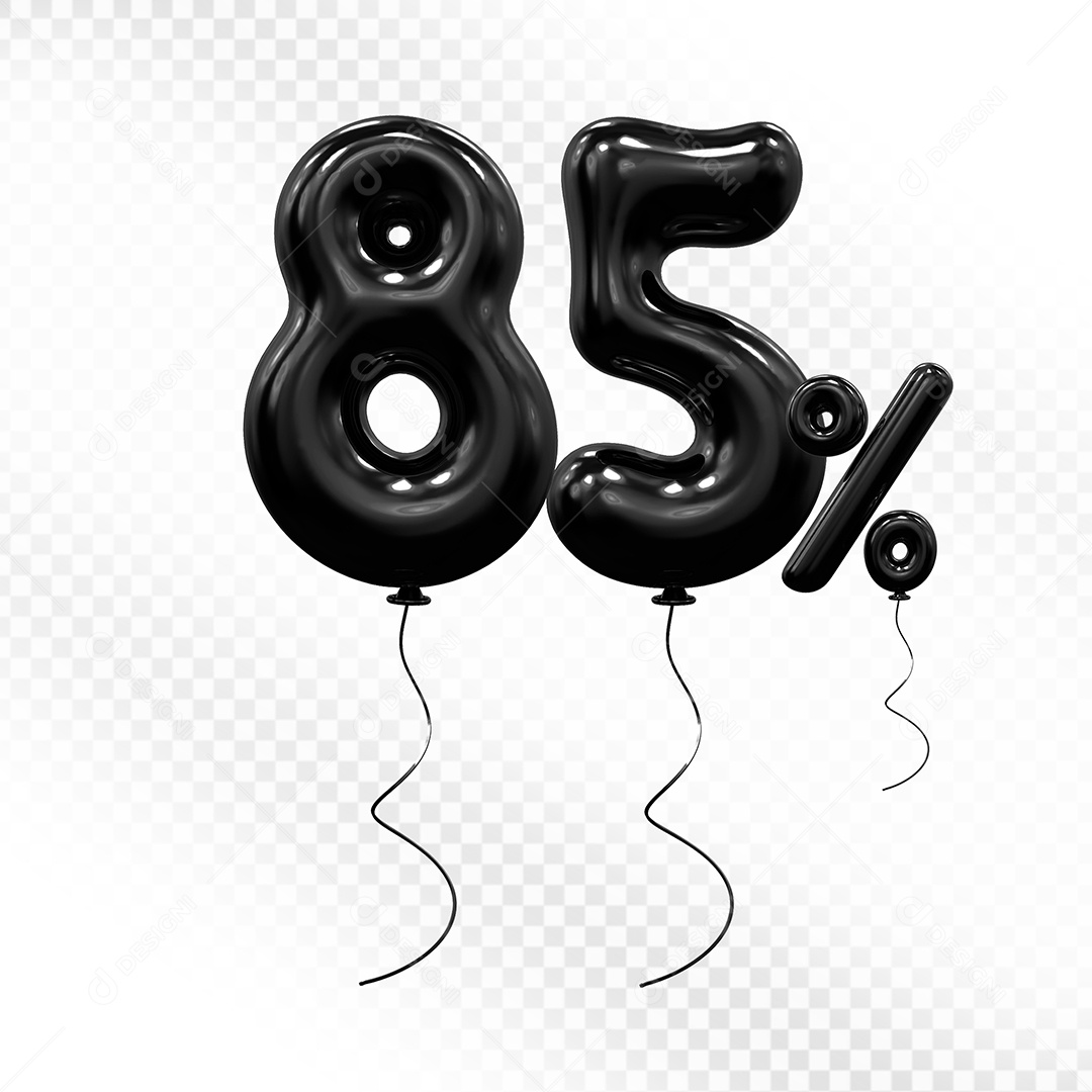 Elemento 3D Balão Preto de Número 85% Para composição PSD