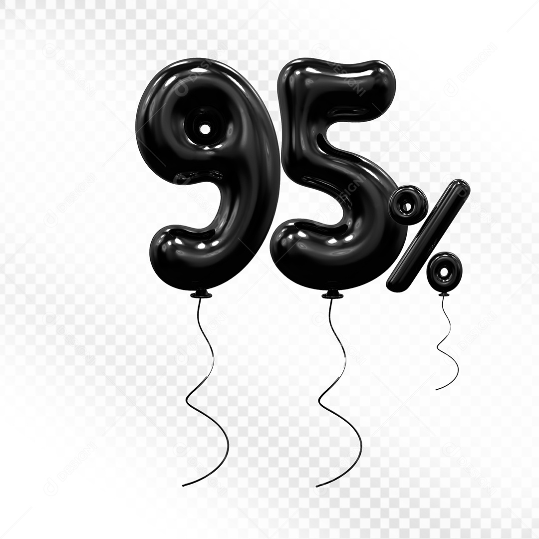 Elemento 3D Balão Preto de Número 95% Para composição PSD