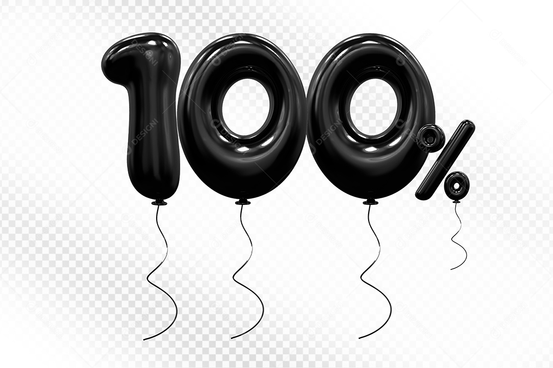Elemento 3D Balão Preto de Número 100% Para composição PSD