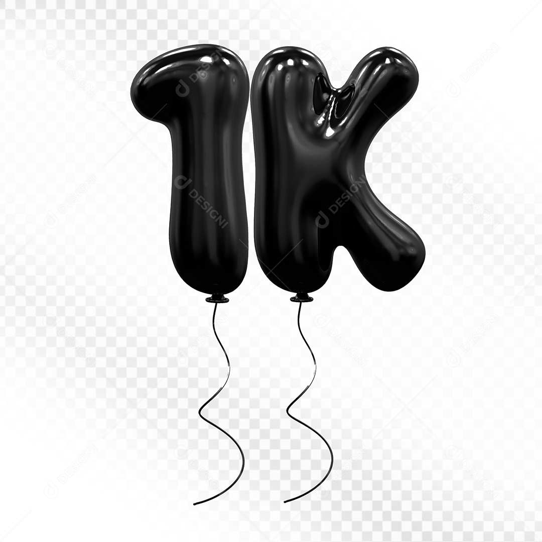 Elemento 3D Balão Preto de Número 1K Para composição PSD