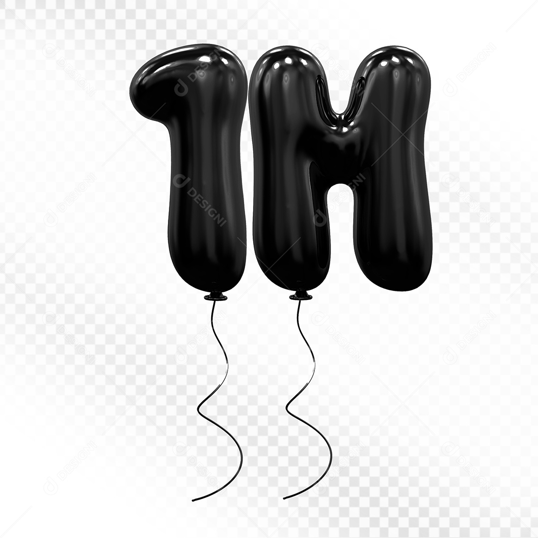Elemento 3D Balão Preto de Número 1M Para composição PSD