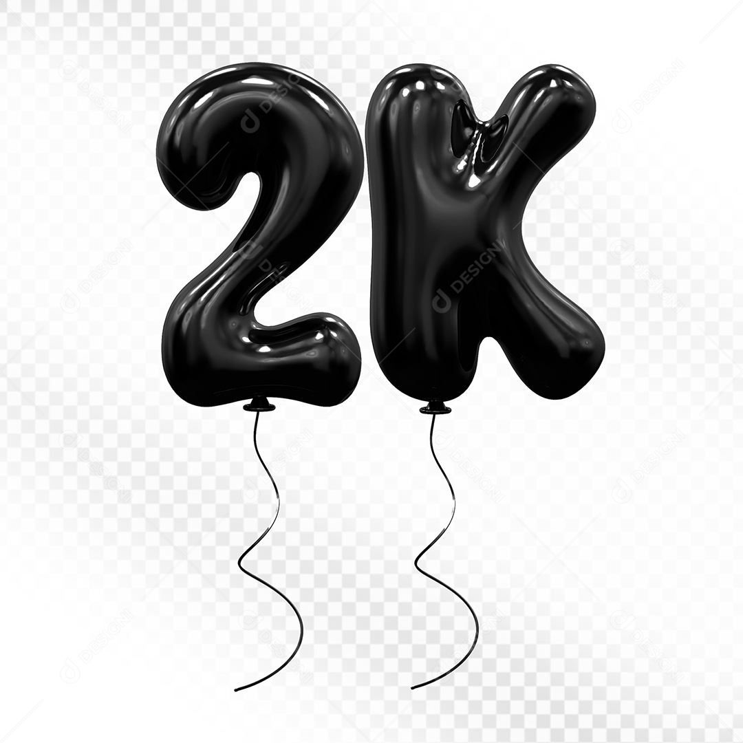 Elemento 3D Balão Preto de Número 2K Para composição PSD