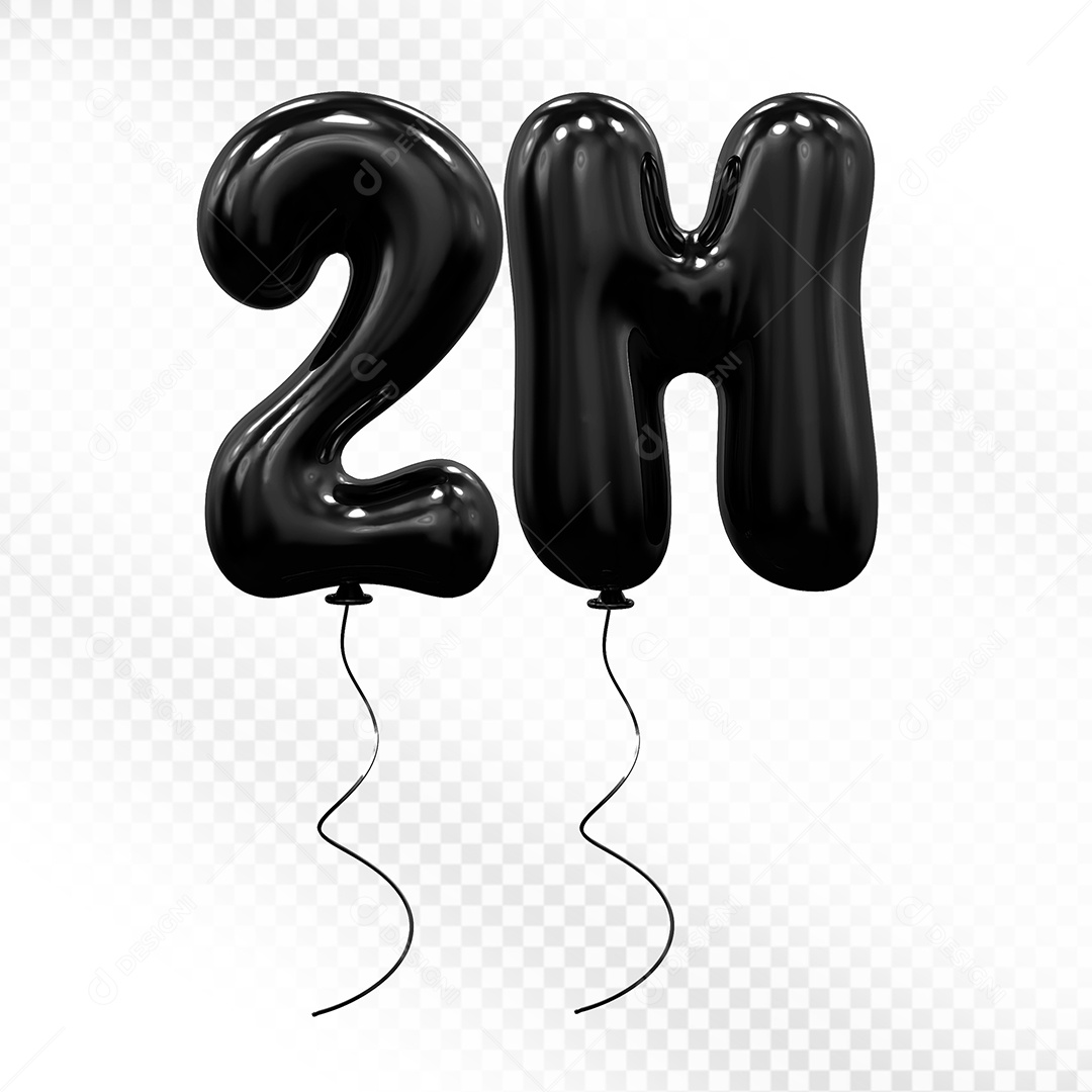 Elemento 3D Balão Preto de Número 2M Para composição PSD