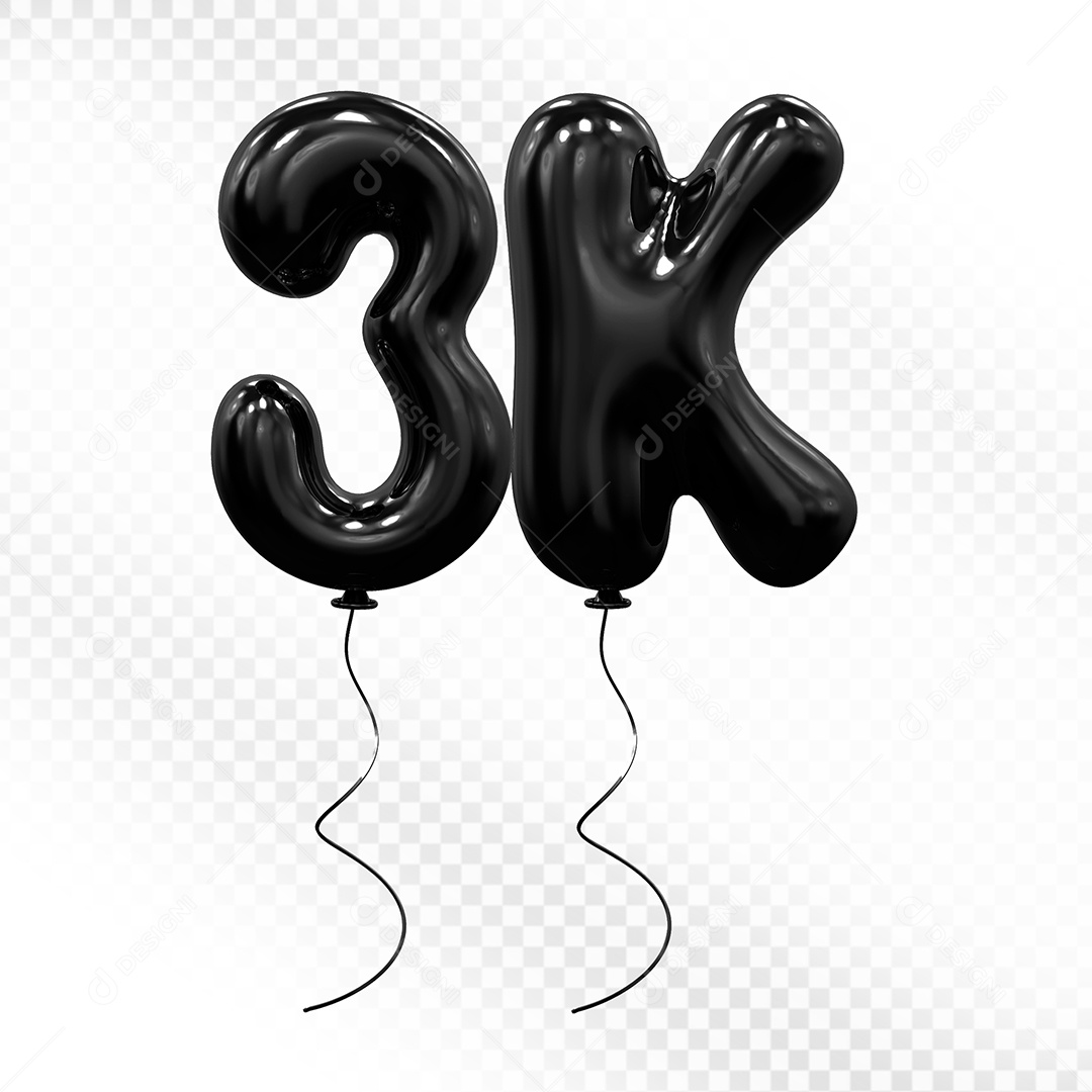 Elemento 3D Balão Preto de Número 3K Para composição PSD