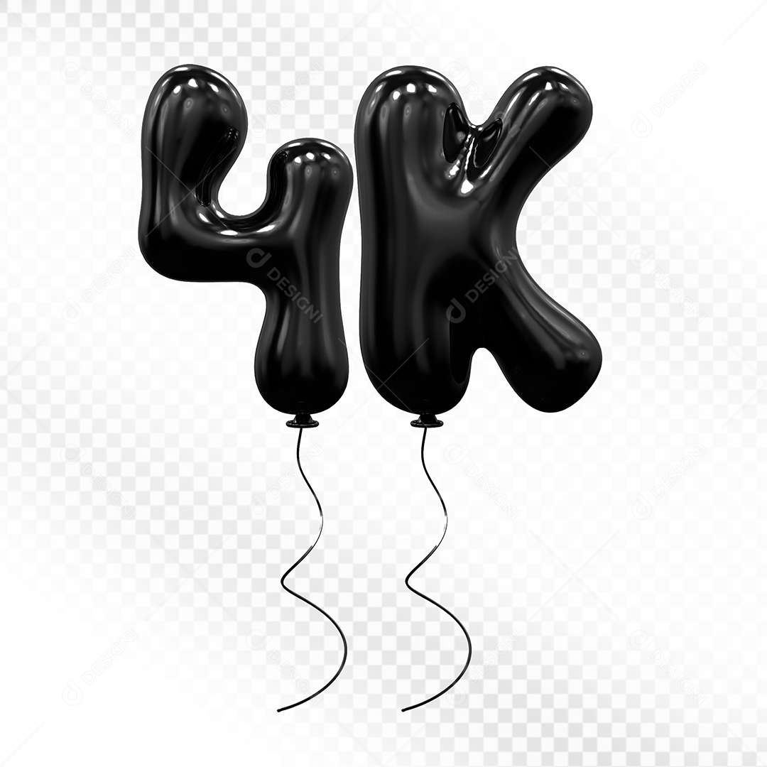 Elemento 3D Balão Preto de Número 4K Para composição PSD
