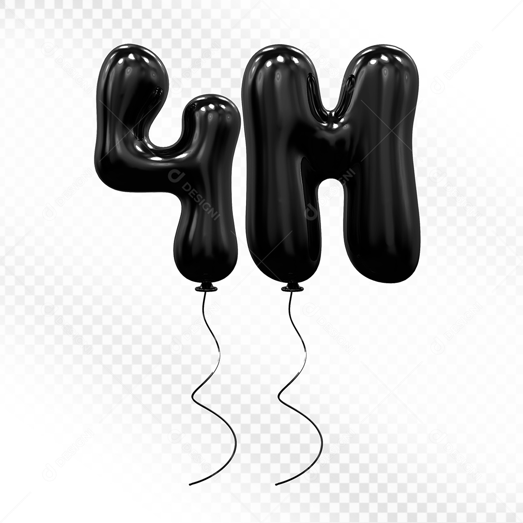 Elemento 3D Balão Preto de Número 4M Para composição PSD