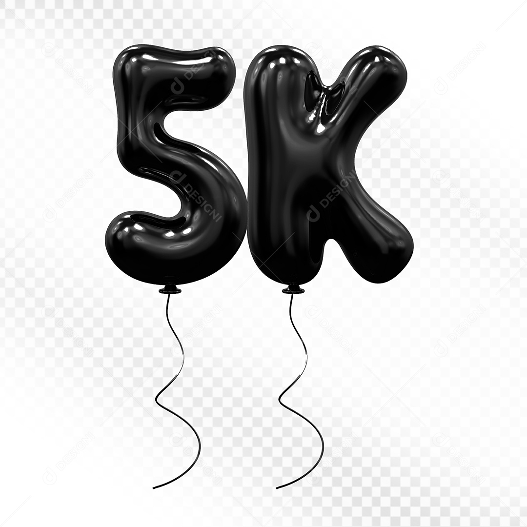 Elemento 3D Balão Preto de Número 5K Para composição PSD