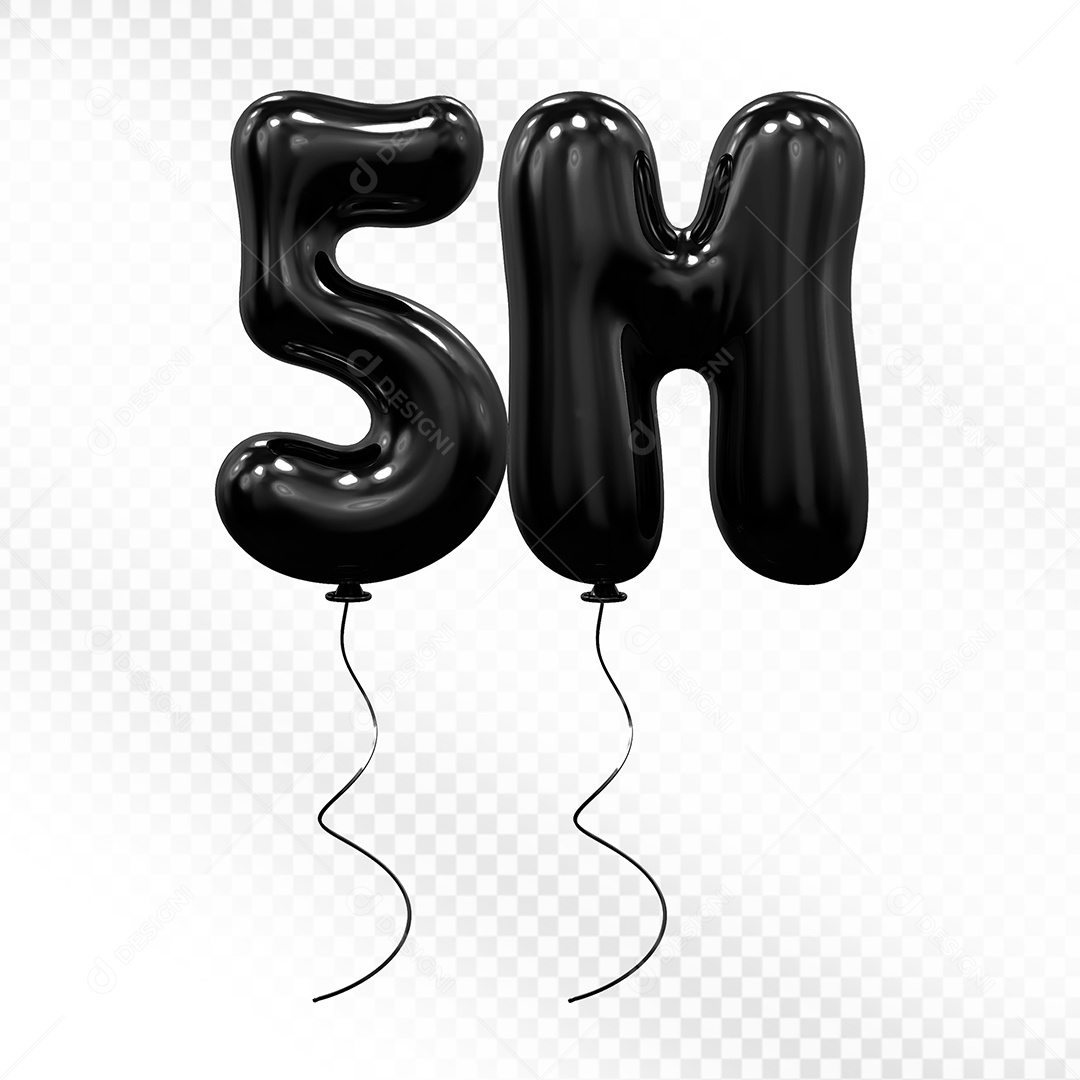 Elemento 3D Balão Preto de Número 5M Para composição PSD