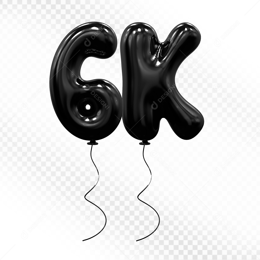 Elemento 3D Balão Preto de Número 6K Para composição PSD