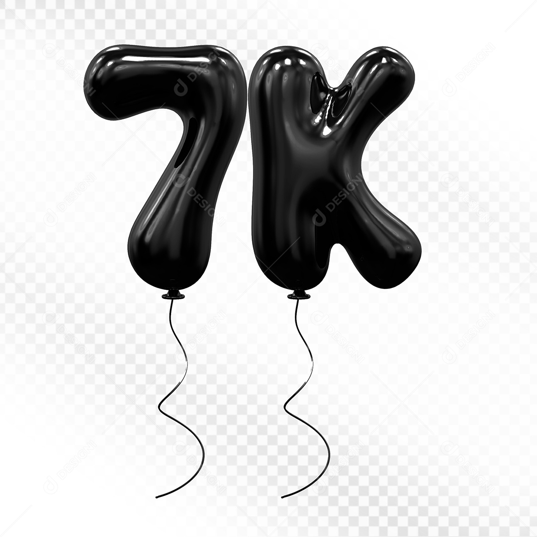 Elemento 3D Balão Preto de Número 7K Para composição PSD