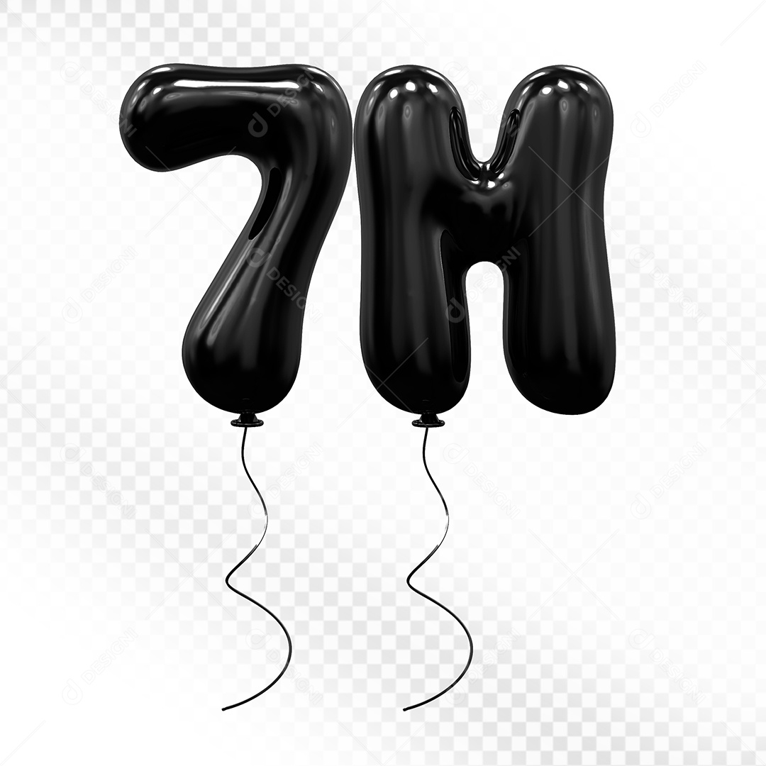 Elemento 3D Balão Preto de Número 7M Para composição PSD