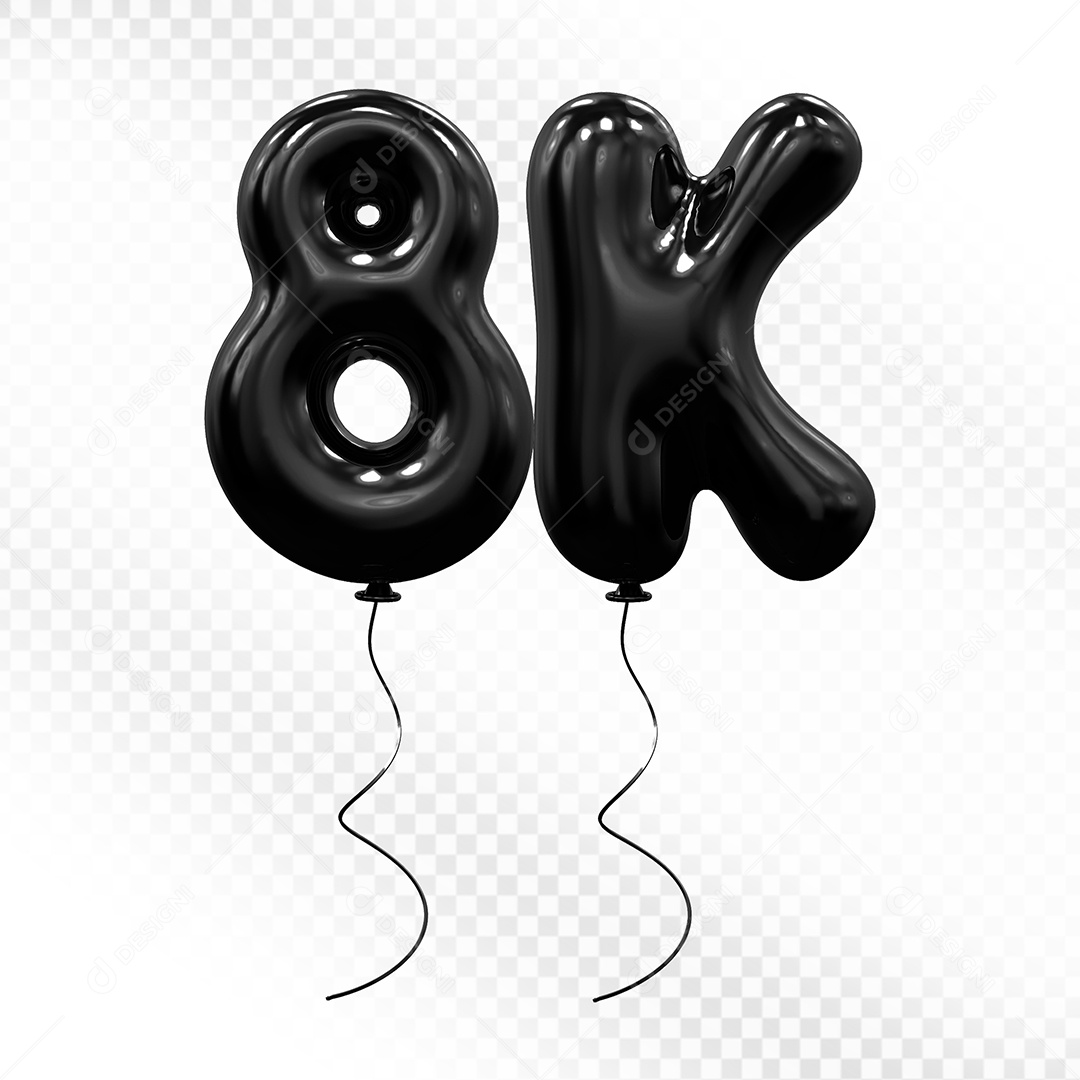 Elemento 3D Balão Preto de Número 8K Para composição PSD