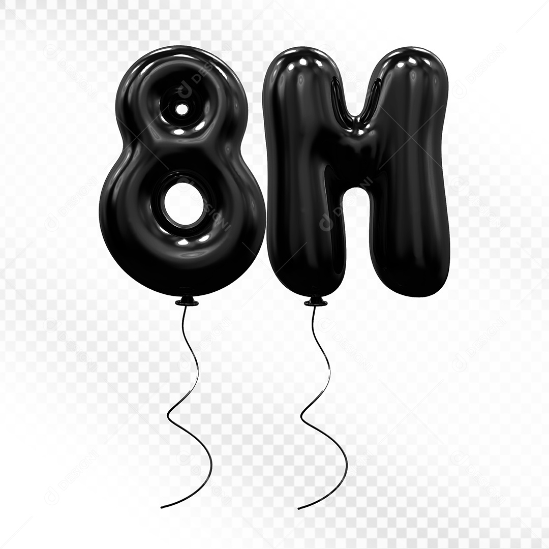 Elemento 3D Balão Preto de Número 8M Para composição PSD