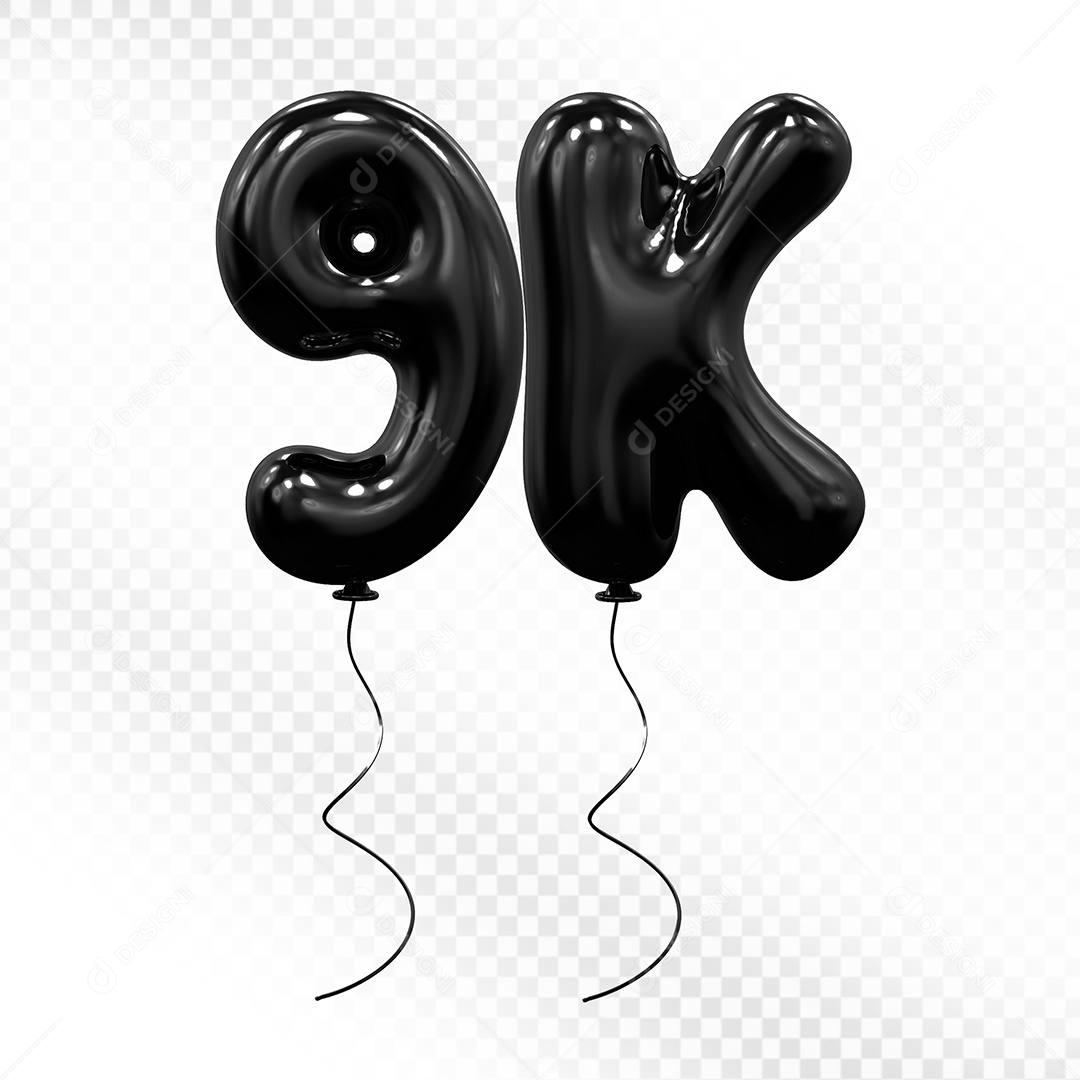 Elemento 3D Balão Preto de Número 9K Para composição PSD