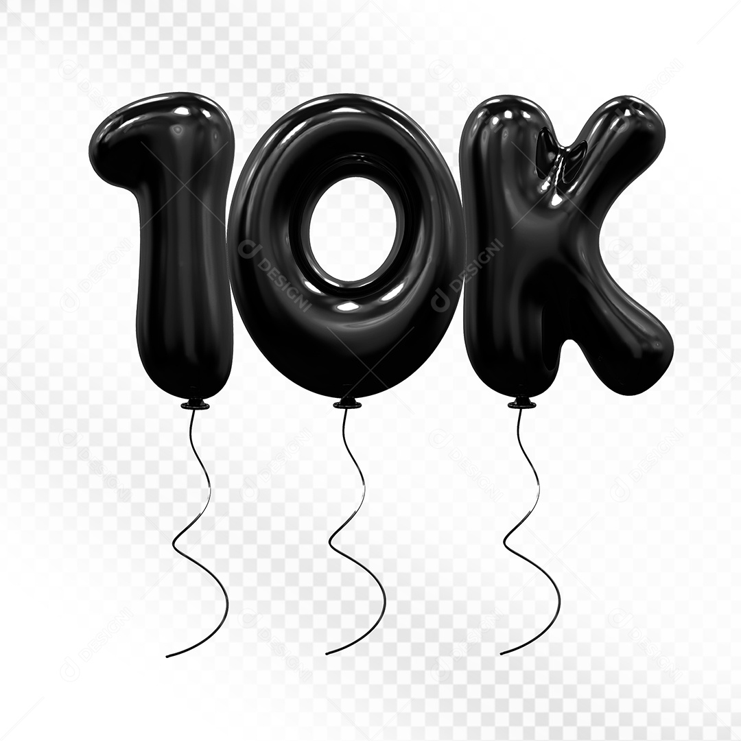 Elemento 3D Balão Preto de Número 10K Para composição PSD