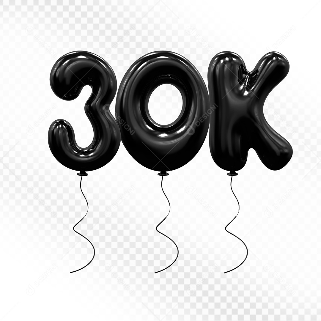 Elemento 3D Balão Preto de Número 30K Para composição PSD