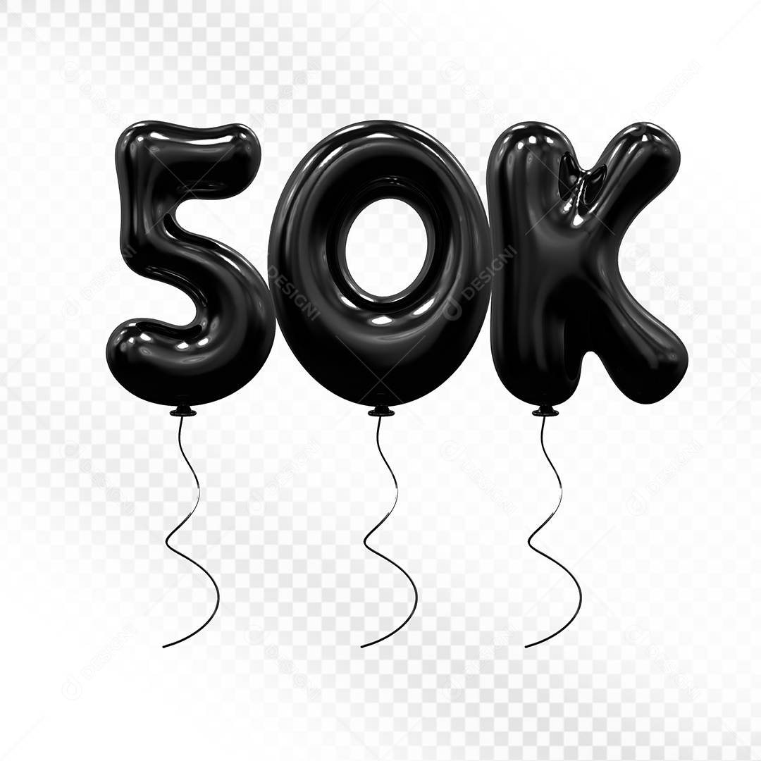 Elemento 3D Balão Preto de Número 50K Para composição PSD