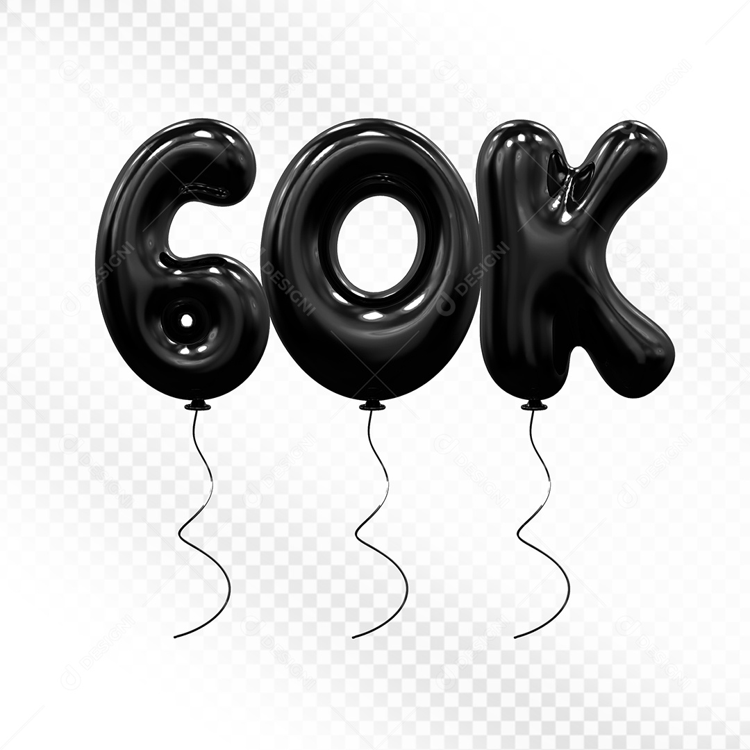 Elemento 3D Balão Preto de Número 60K Para composição PSD