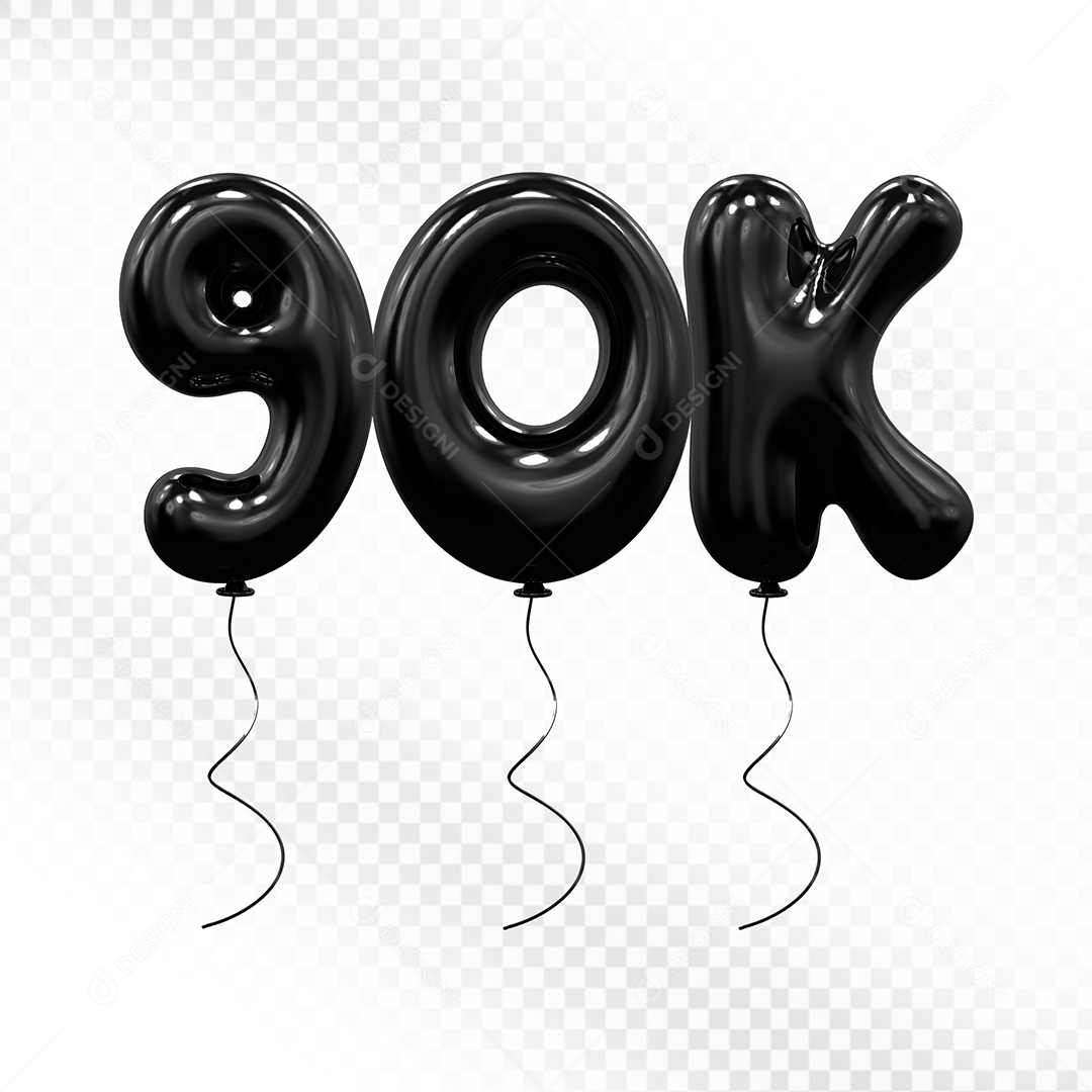Elemento 3D Balão Preto de Número 90K Para composição PSD