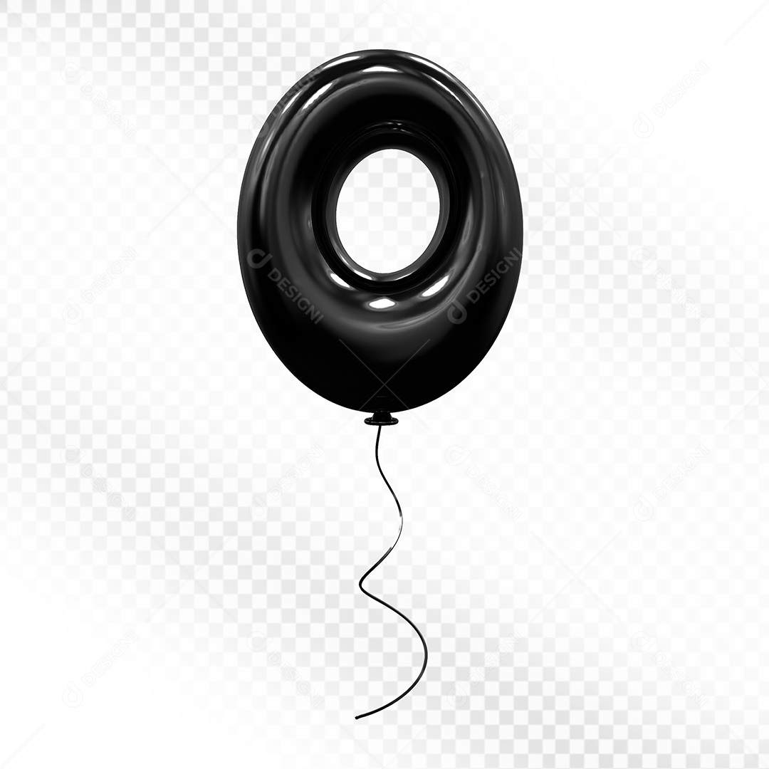 Elemento 3D Balão Preto de Número 0 Para composição PSD