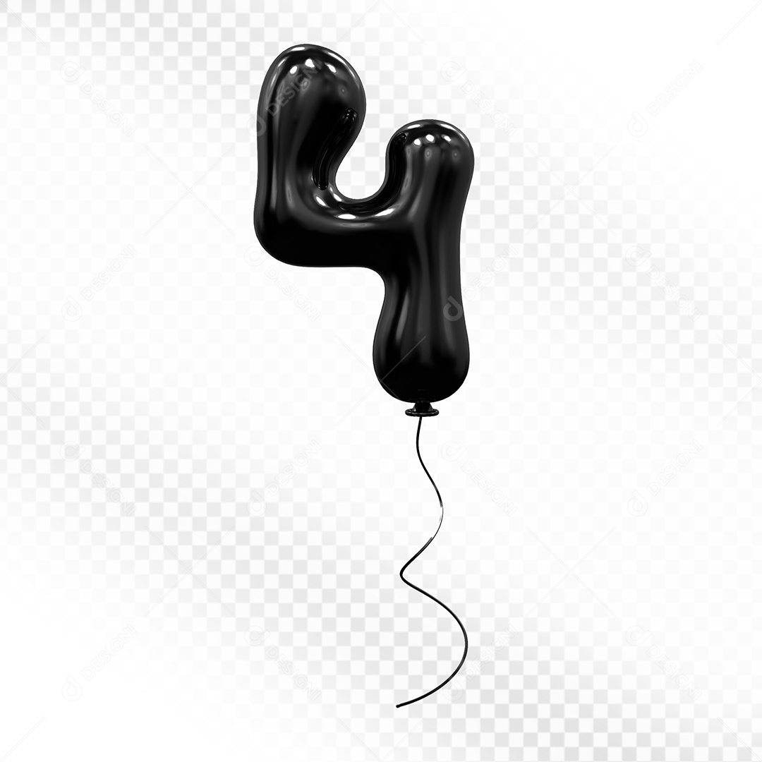 Elemento 3D Balão Preto de Número 4 Para composição PSD
