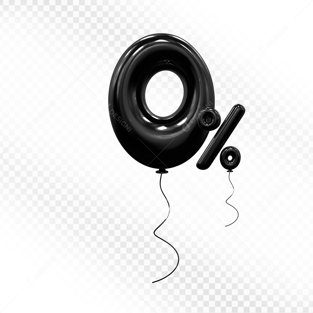 Elemento 3D Balão Preto de Número 0% Para composição PSD